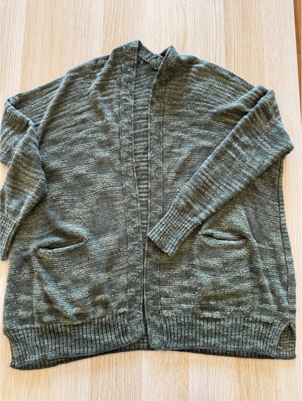 Anthropologie Boho Cottagecore Olive Green Open Front Cardigan Sweater Small